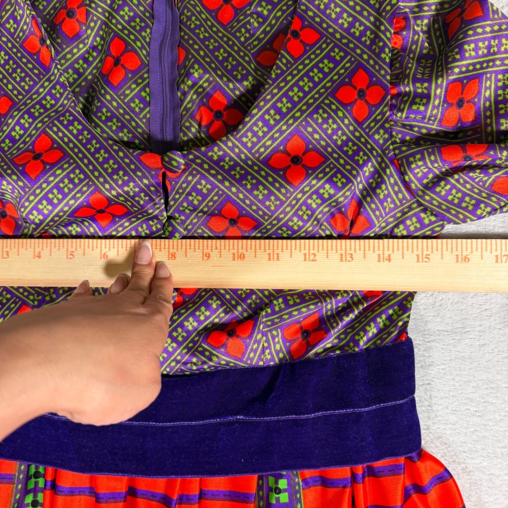 Vintage Eyeful Maxi Dress Psychedelic Floral Geometric Orange Purple ILGWU 8 - Picture 3 of 8